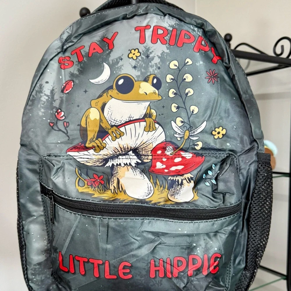 New Stay Trippy Little Hippie Backpack with frog and mushrooms 🐸🍄 - Picture 7 of 7
